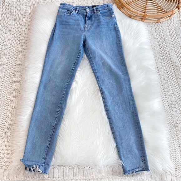 All Saints Roxanne Cropped Jeans Blue Raw Hem Distressed High Waisted Waist 28 - Picture 6 of 15
